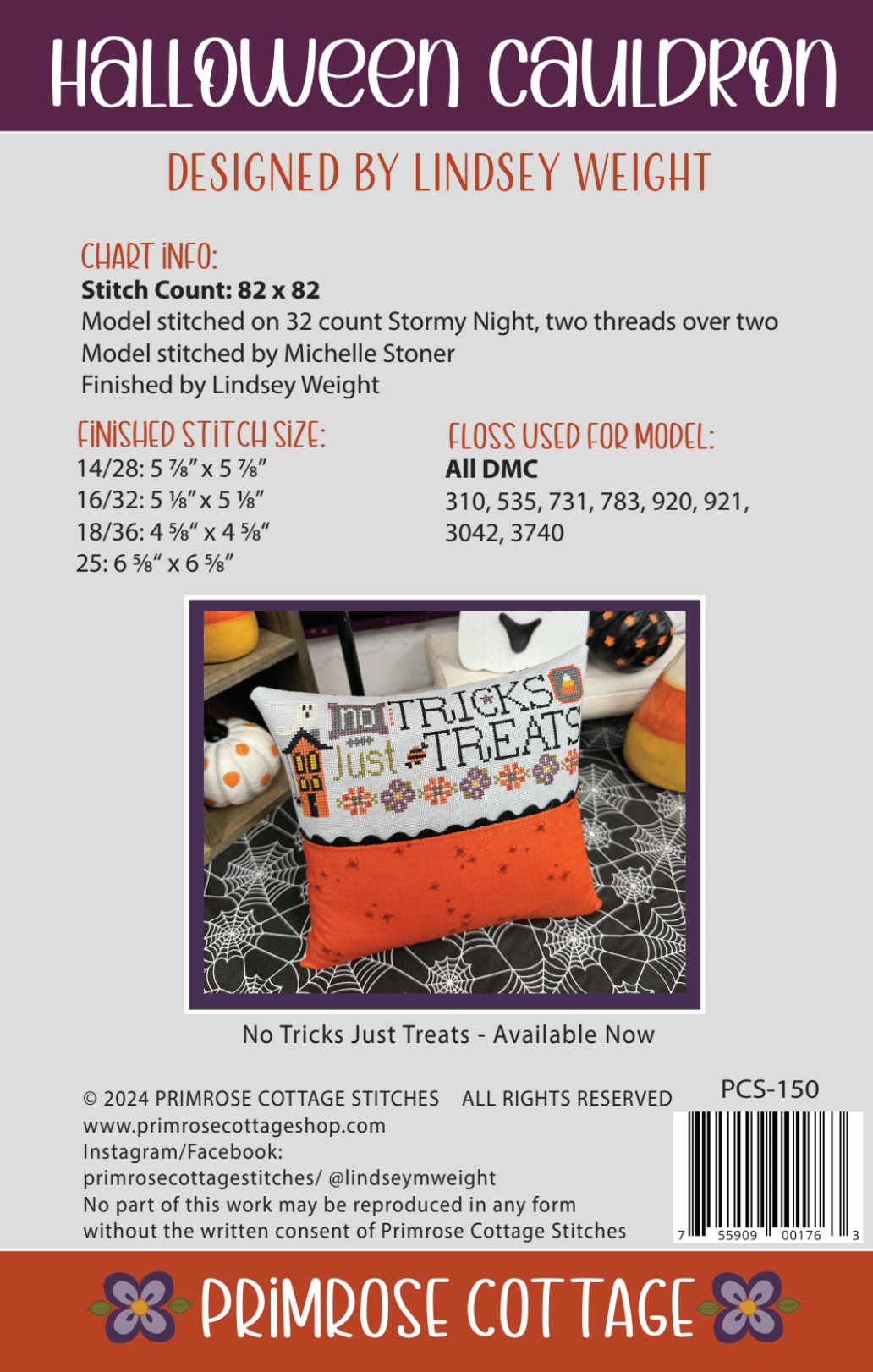 Halloween Cauldron Cross Stitch by Lindsey Weight of Primrose Cottage - PDF Pattern