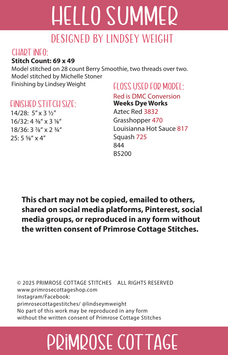 Hello Summer by Lindsey Weight of Primrose Cottage - PDF Pattern
