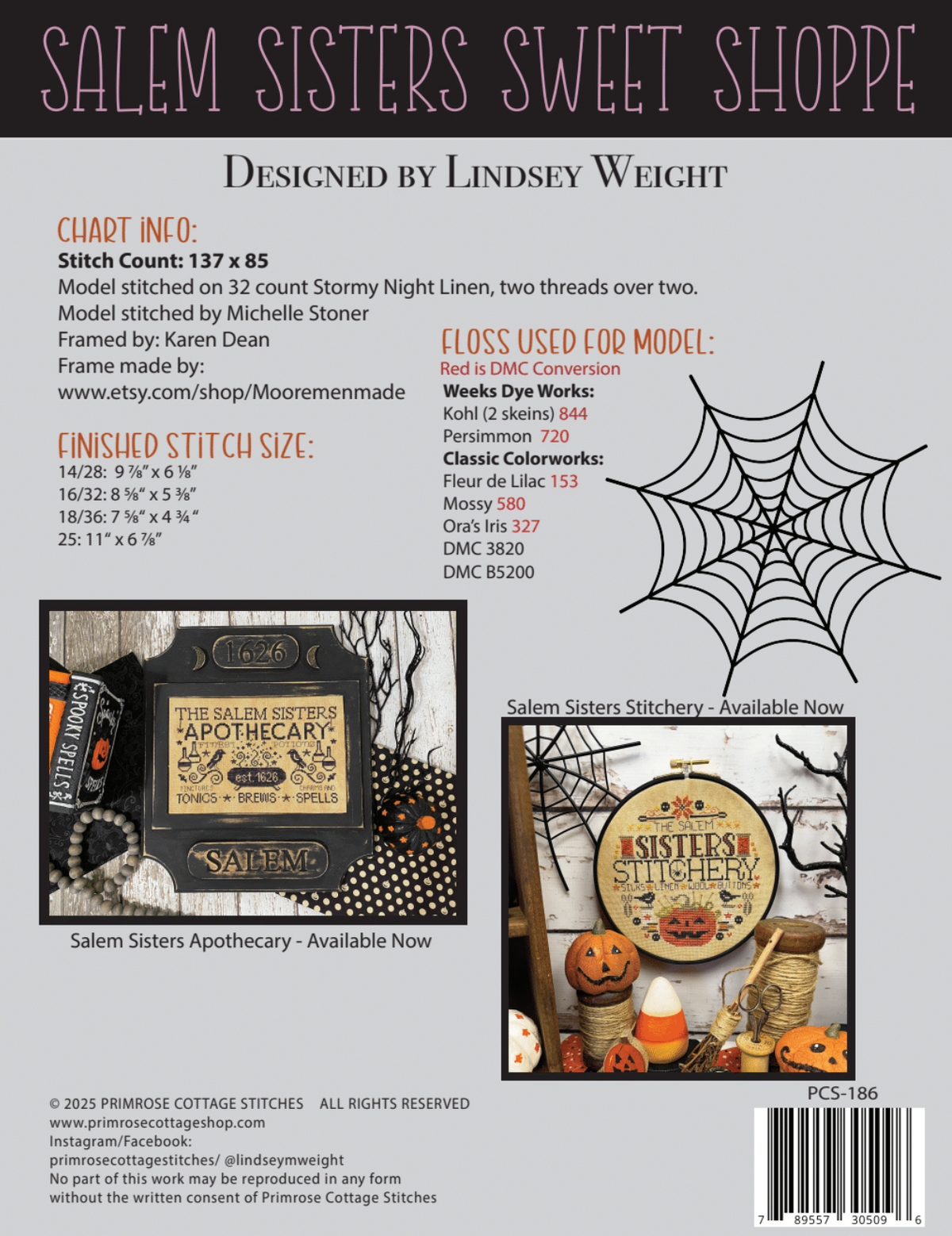 Salem Sisters Sweet Shoppe Cross Stitch by Lindsey Weight of Primrose Cottage - PAPER Pattern