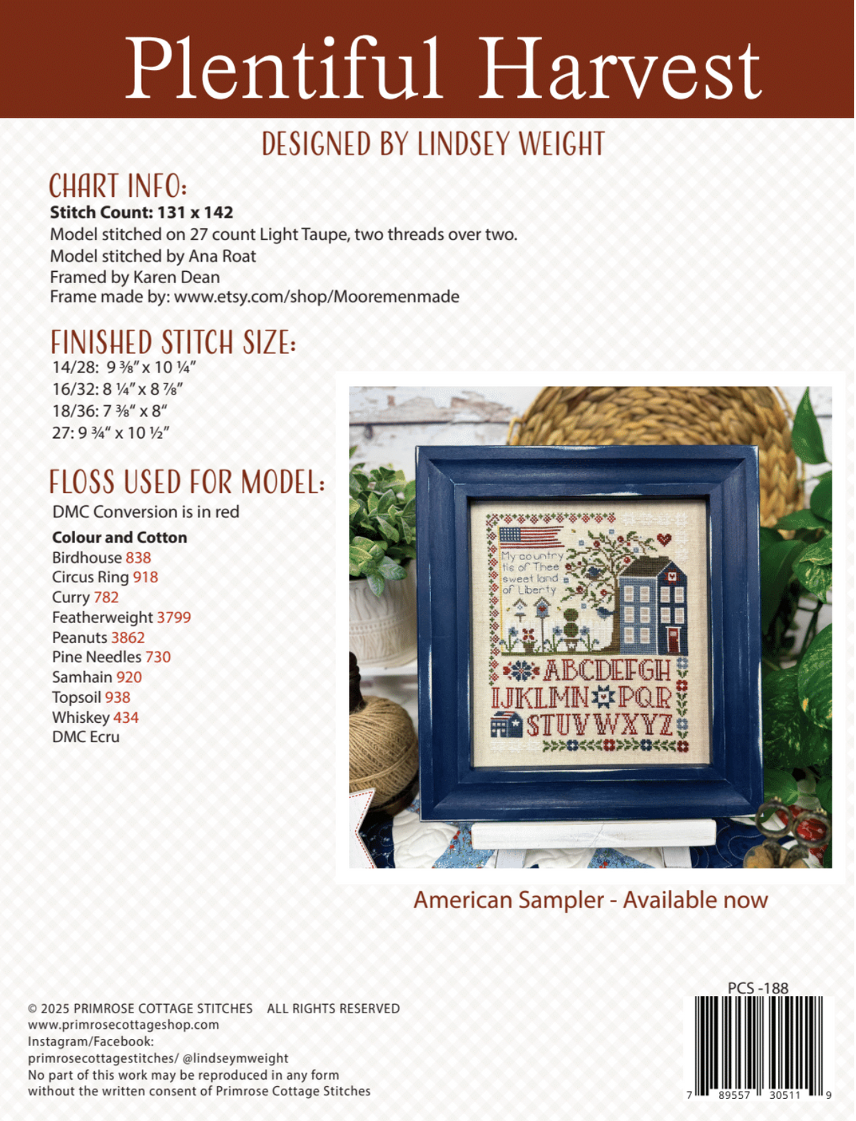 Plentiful Harvest Cross Stitch by Lindsey Weight of Primrose Cottage - Paper Pattern