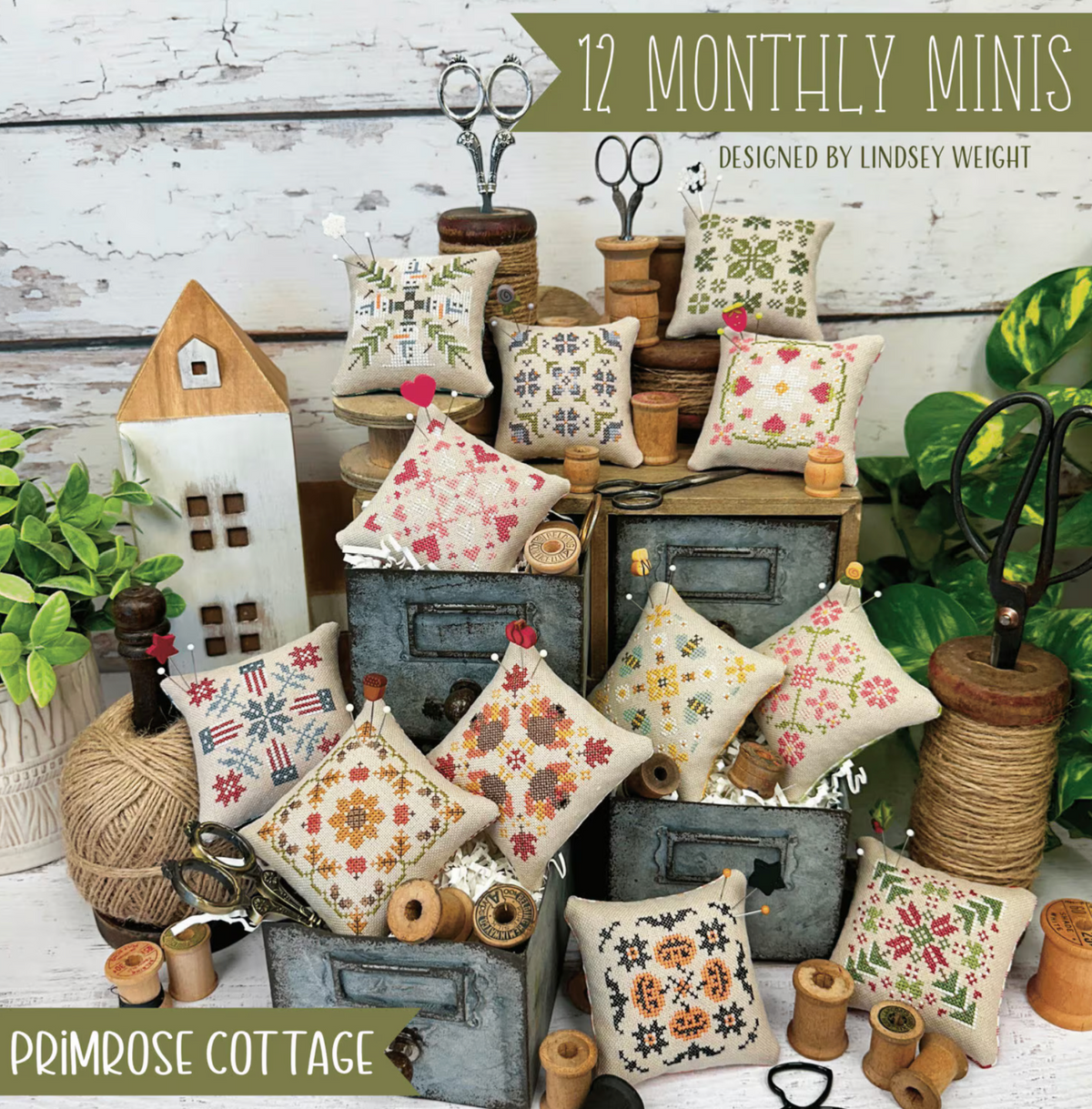 October 12 Monthly Mini Bag Finishing Kit/Floss Pack From 12 Monthly Minis by Lindsey Weight of Primrose Cottage