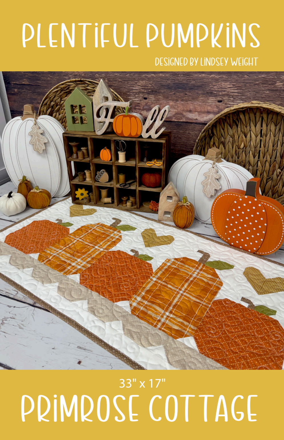 Plentiful Pumpkins by Lindsey Weight of Primrose Cottage Quilts - Table Topper PDF Pattern