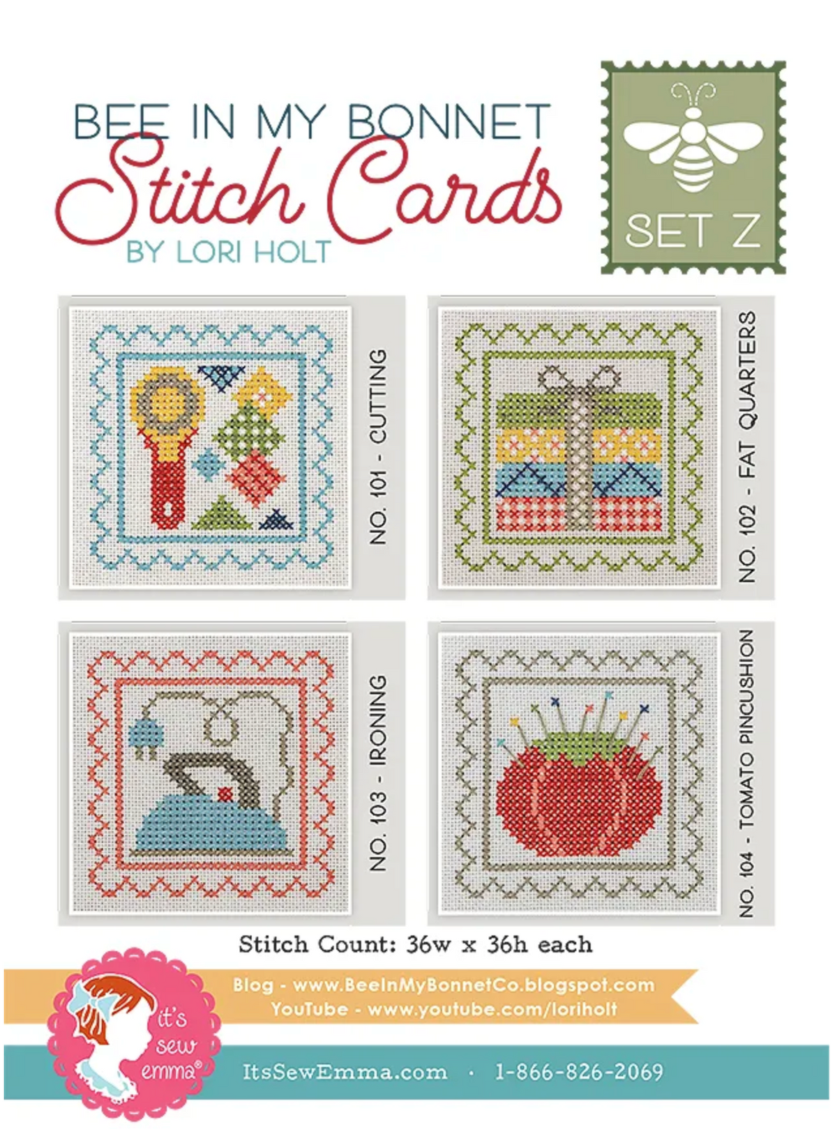 Bee In My Bonnet Stitch Card Set Z Cross Stitch by Lori Holt Paper Pattern