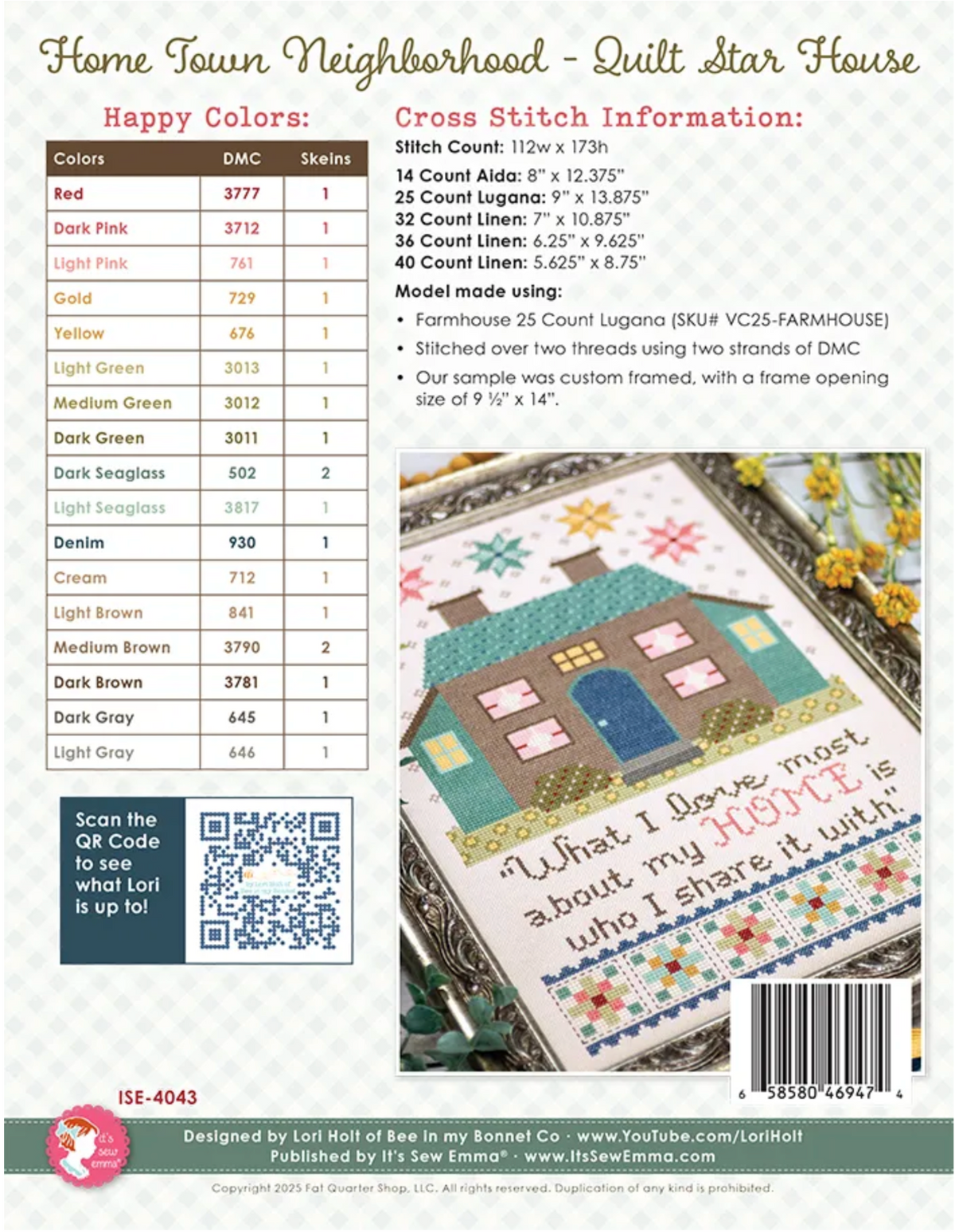 Home Town Neighborhood - Quilt Star House Cross Stitch by Lori Holt of Bee in My Bonnet - PAPER Pattern