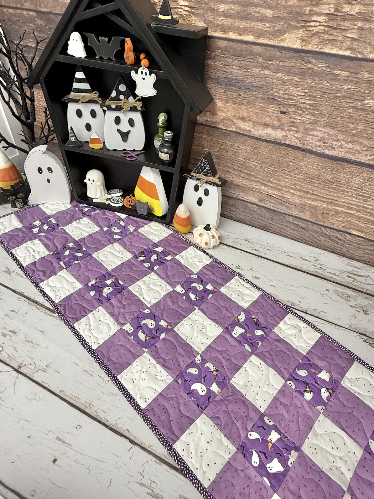 Halloween Gingham Patchwork Table Runner using Hand-Picked Fabrics by Primrose Cottage