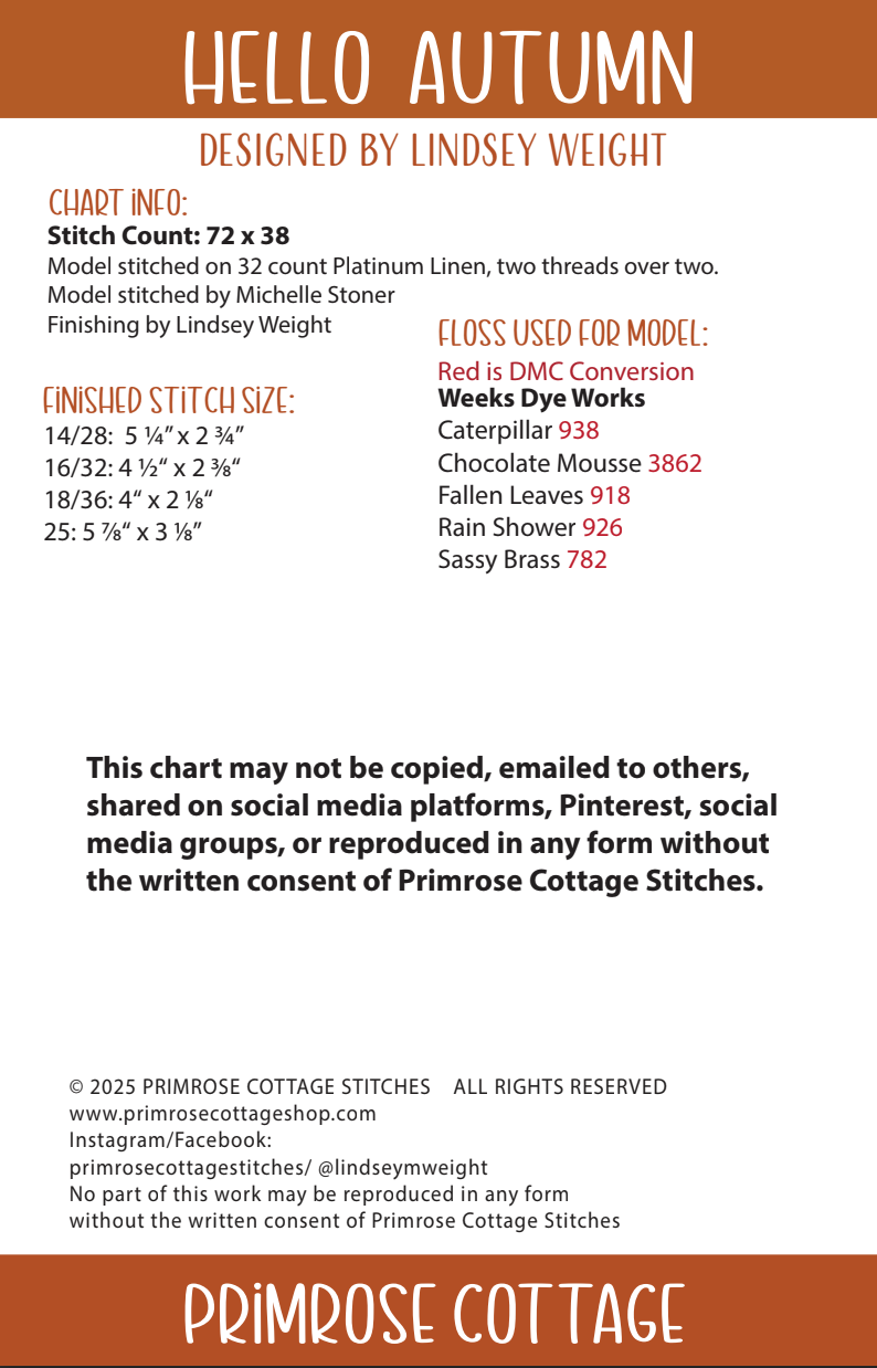 Hello Autumn by Lindsey Weight of Primrose Cottage - PDF Pattern
