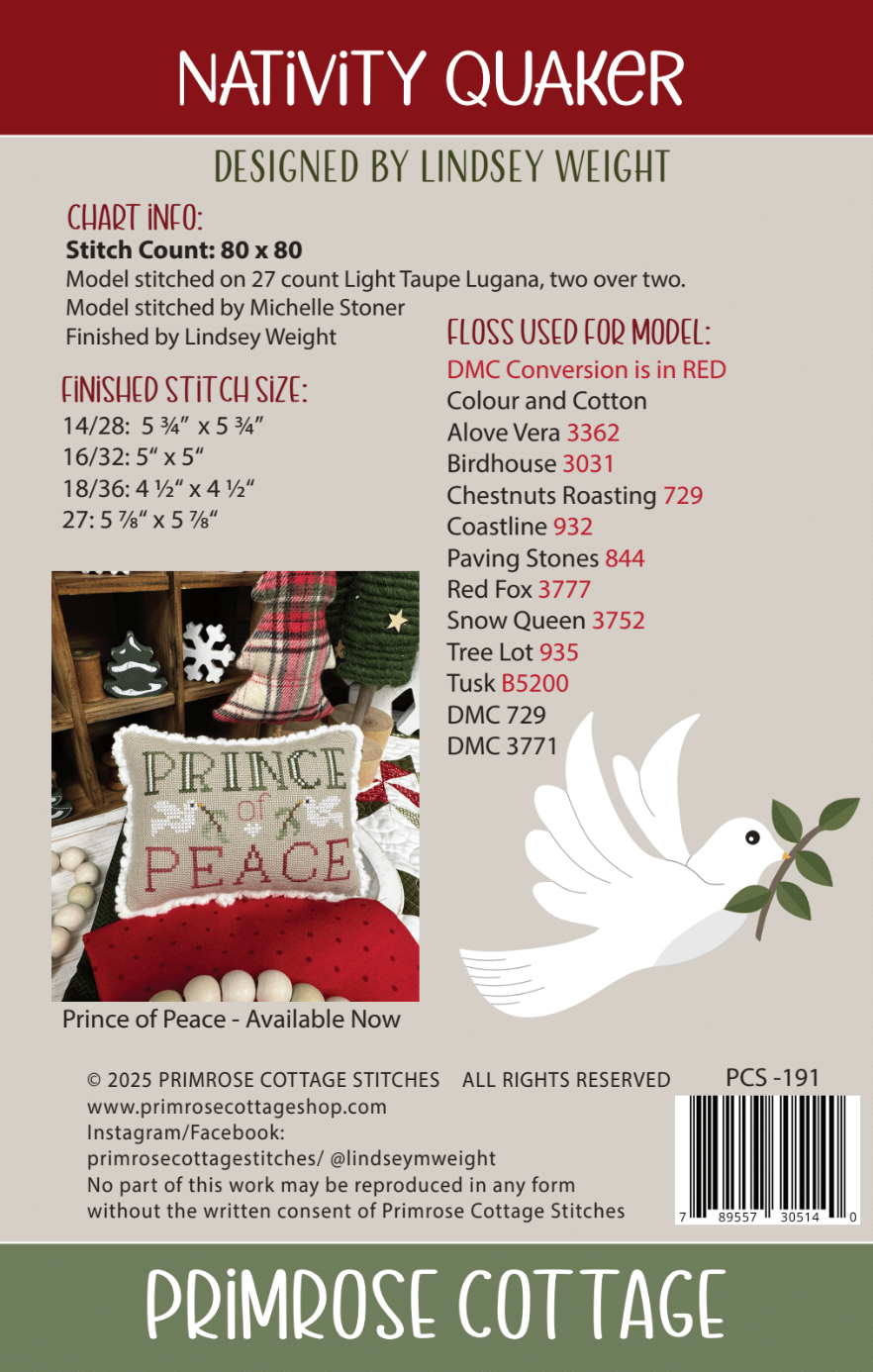 Nativity Quaker Cross Stitch by Lindsey Weight of Primrose Cottage - PDF Pattern