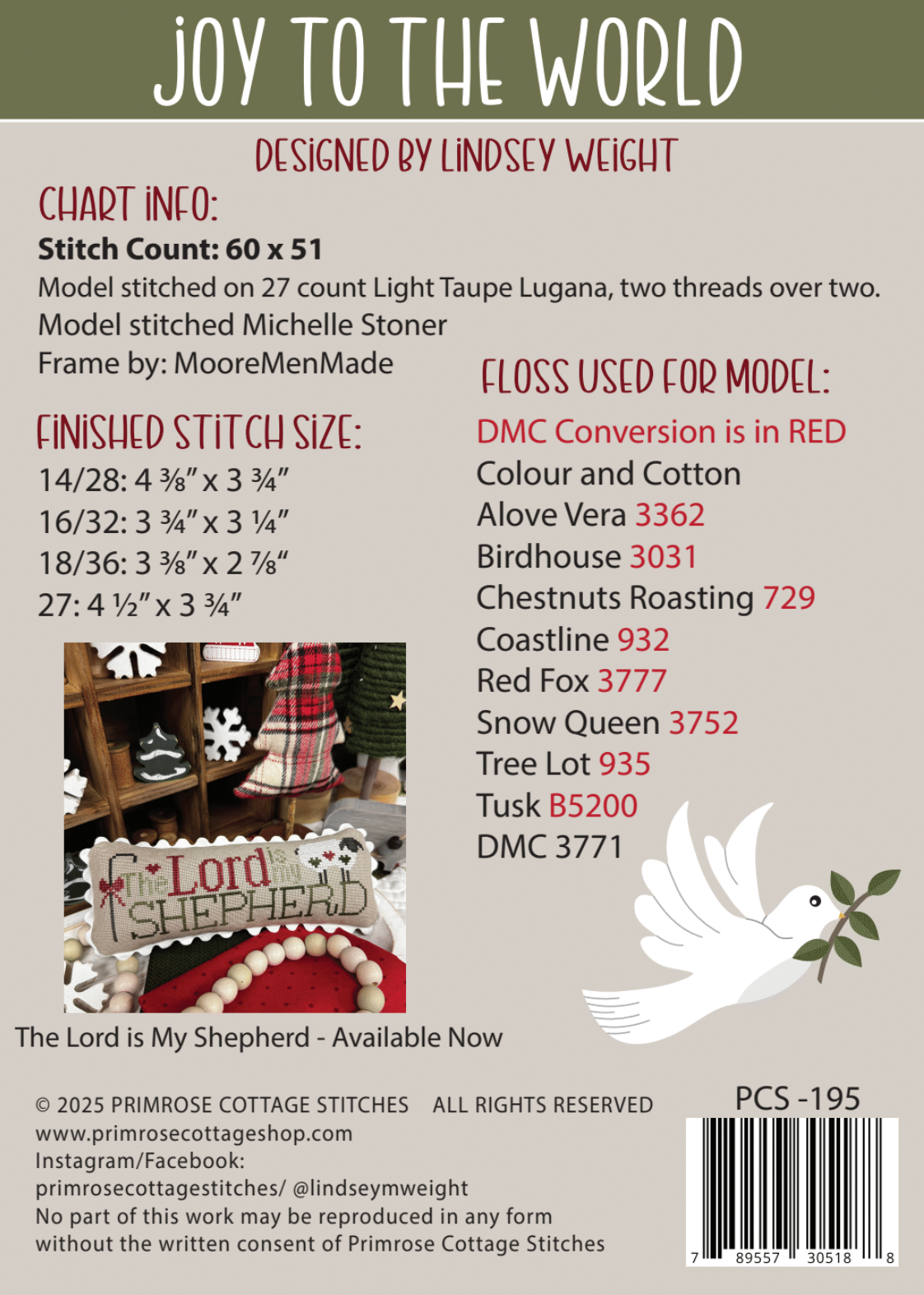 Joy to the World Cross Stitch by Lindsey Weight of Primrose Cottage - PDF Pattern