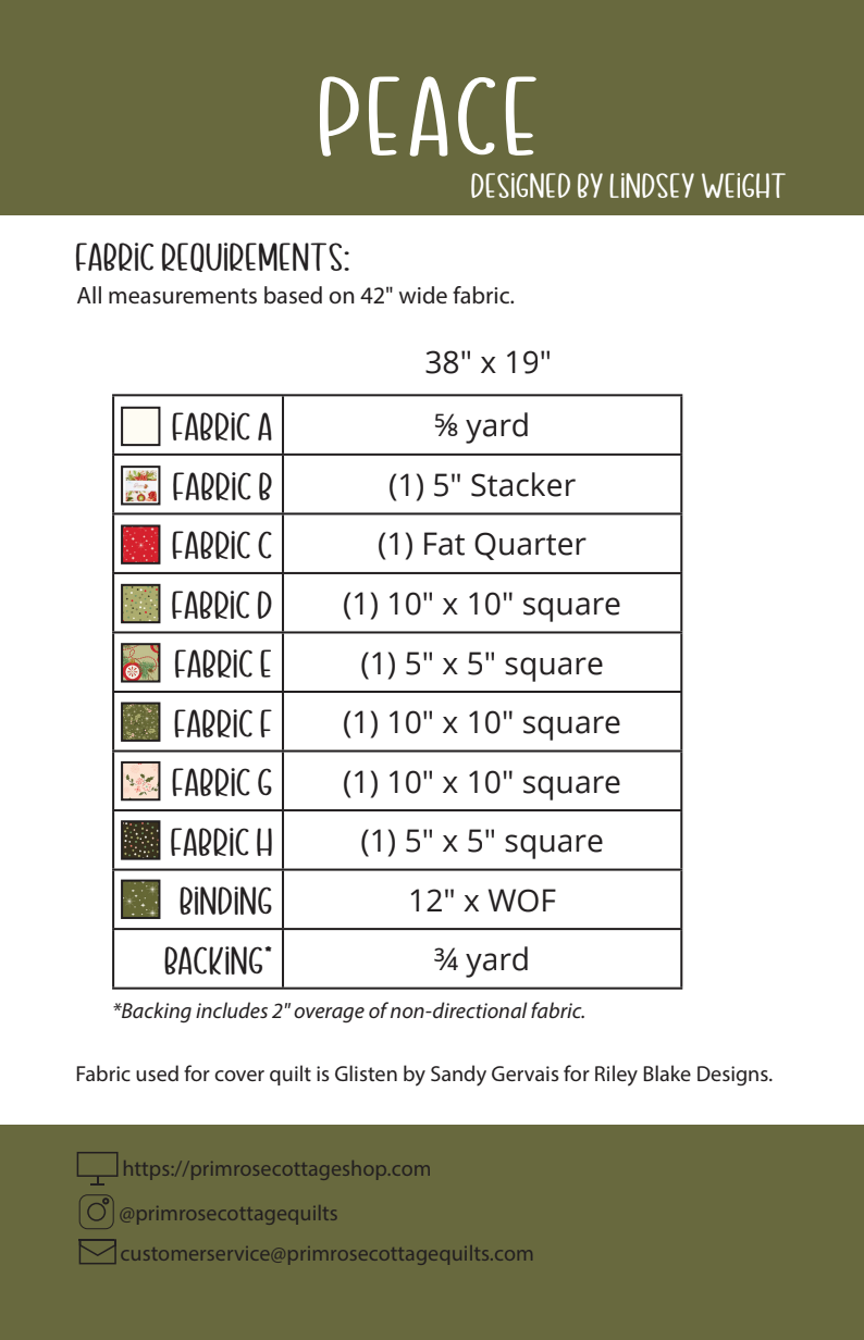 Peace by Lindsey Weight of Primrose Cottage Quilts - Quilt PDF Pattern