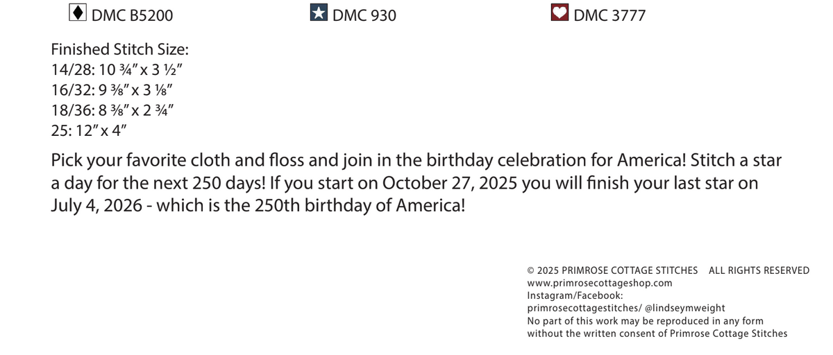Happy 250th Birthday America! by Lindsey Weight of Primrose Cottage - PDF Pattern