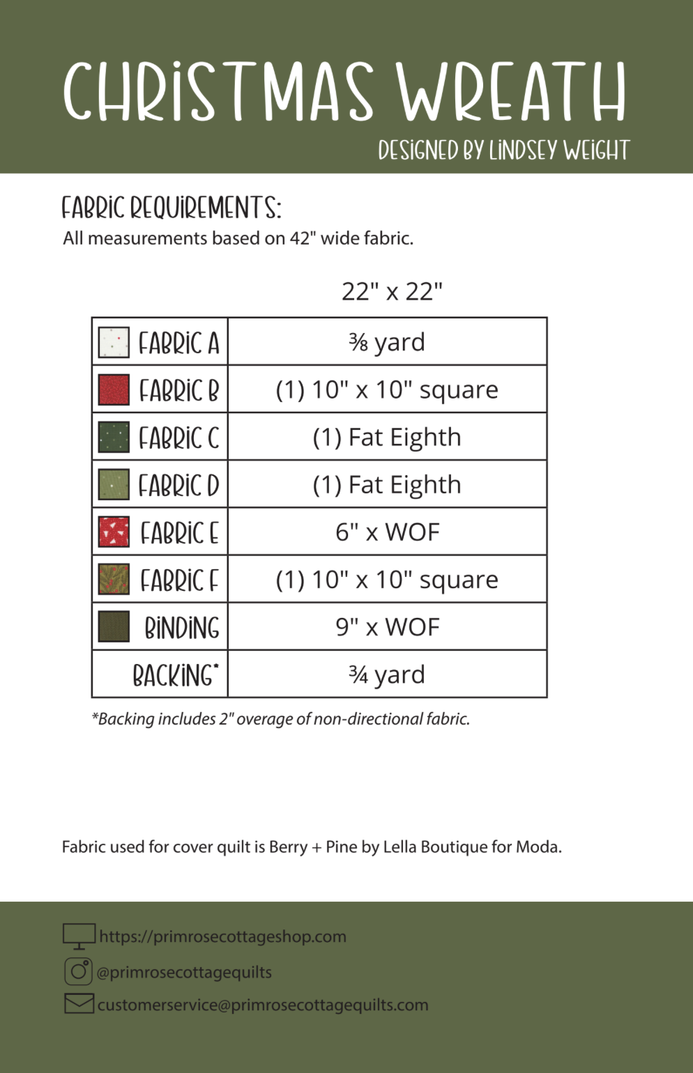 Christmas Wreath by Lindsey Weight of Primrose Cottage Quilts - Quilt PDF Pattern