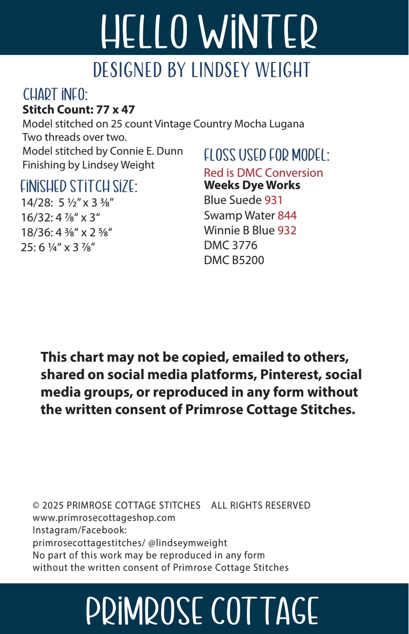 Hello Winter by Lindsey Weight of Primrose Cottage - PDF Pattern