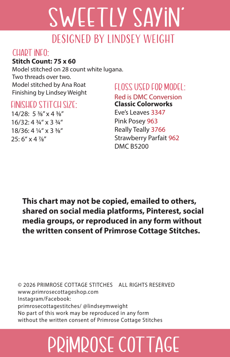 Sweetly Saying: Valentine's Day by Lindsey Weight of Primrose Cottage - PDF Pattern