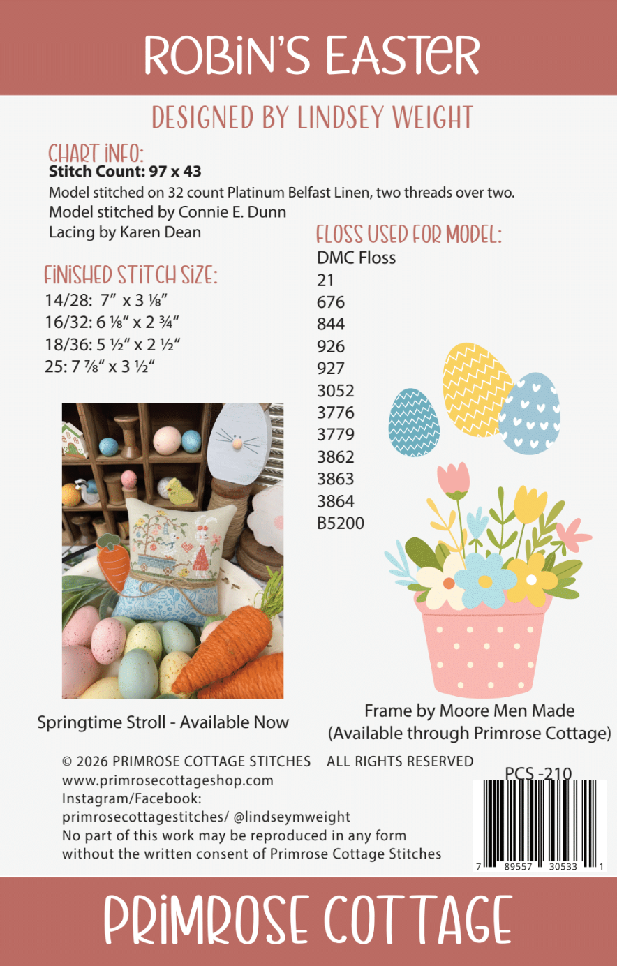 Robin's Easter Cross Stitch by Lindsey Weight of Primrose Cottage - PDF Pattern