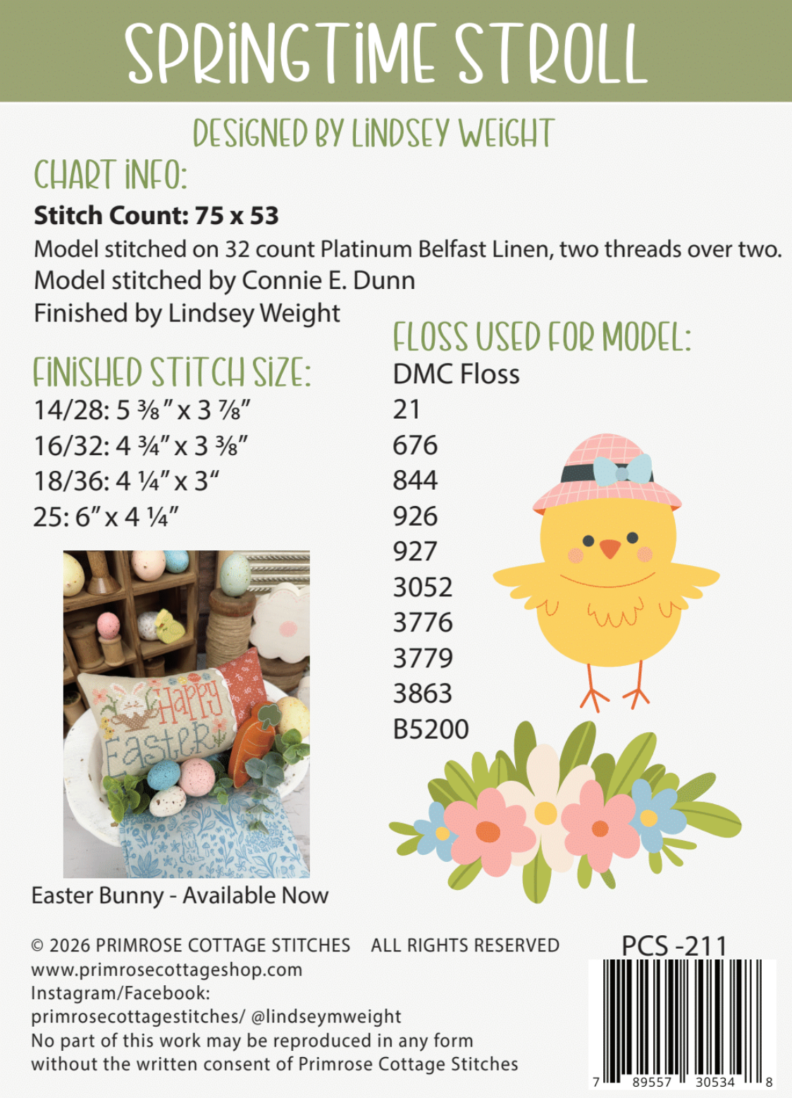 Springtime Stroll Cross Stitch by Lindsey Weight of Primrose Cottage - PDF Pattern