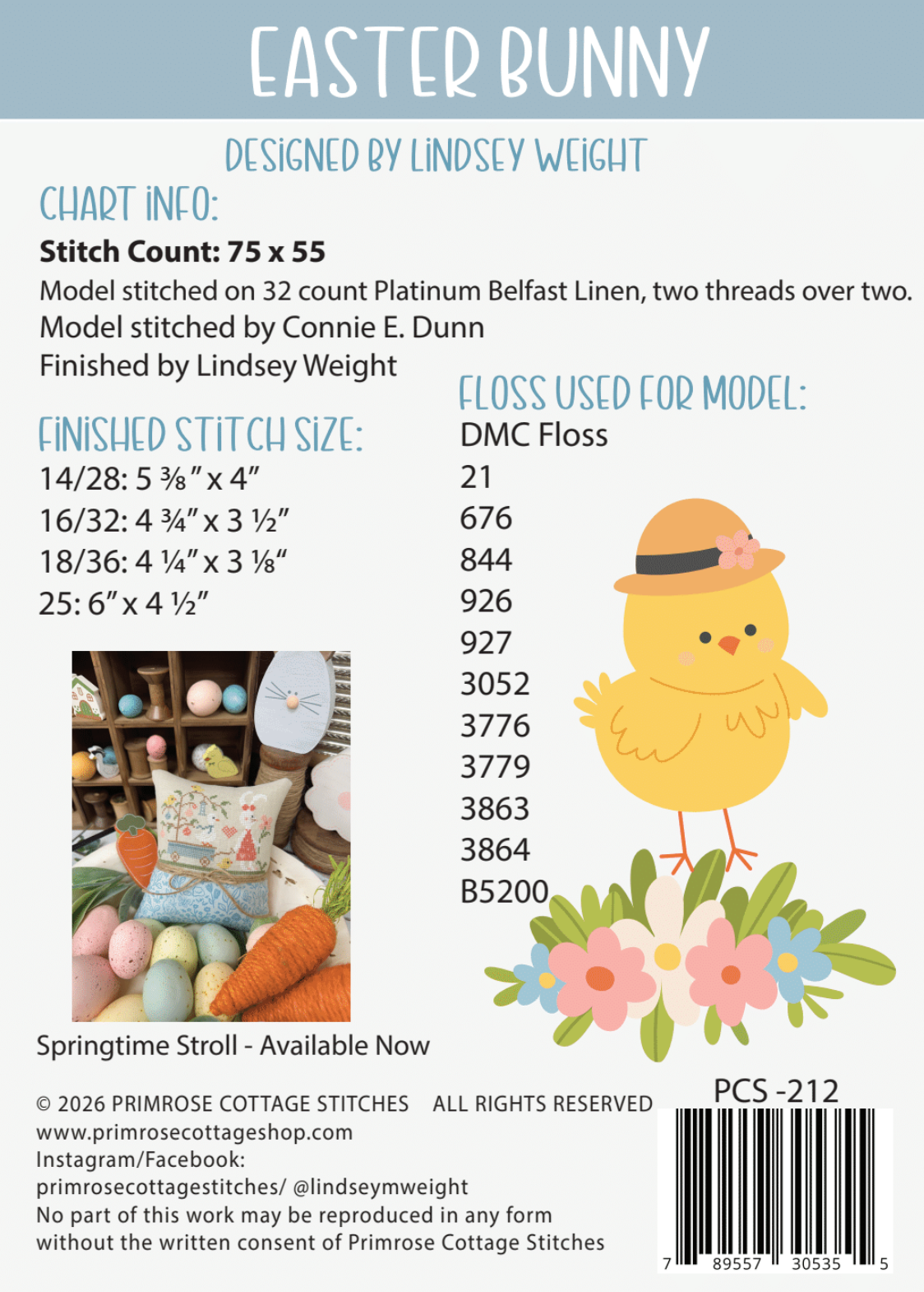 Easter Bunny Cross Stitch by Lindsey Weight of Primrose Cottage - PDF Pattern