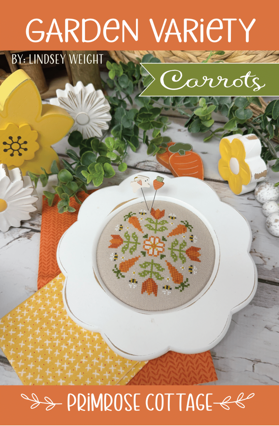 Garden Variety: Carrot Cross Stitch by Lindsey Weight of Primrose Cottage - PAPER Pattern