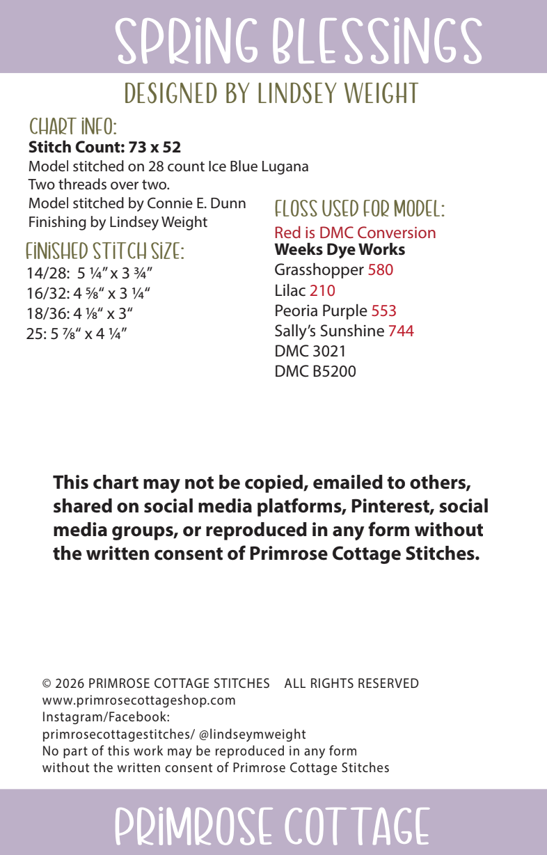 Spring Blessings by Lindsey Weight of Primrose Cottage - PDF Pattern
