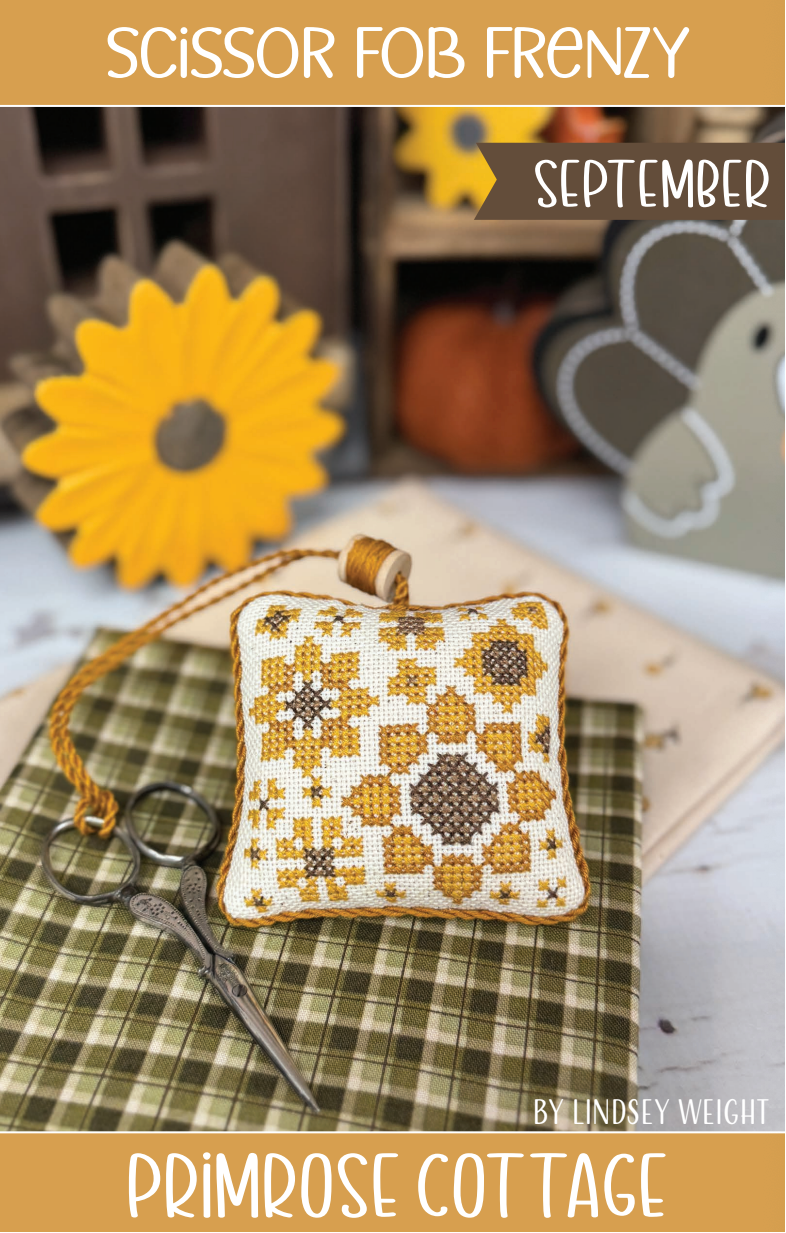 Scissor Fob Frenzy: September Cross Stitch by Lindsey Weight of Primrose Cottage - PDF Pattern
