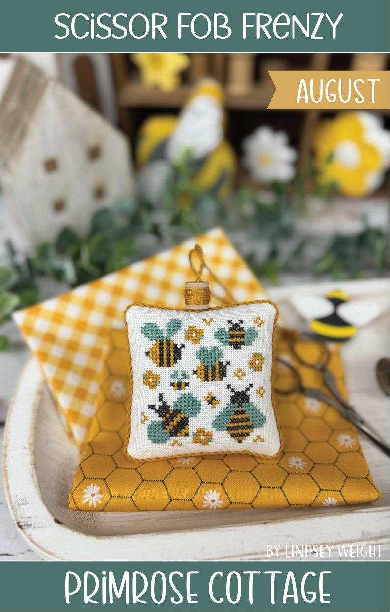 Scissor Fob Frenzy: August Cross Stitch by Lindsey Weight of Primrose Cottage - PDF Pattern