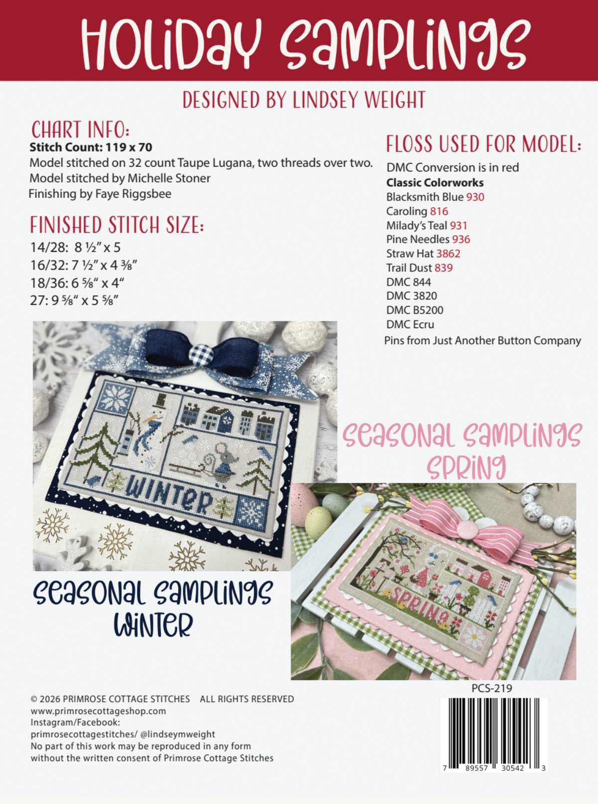 Holiday Samplings: 4th of July Cross Stitch by Lindsey Weight of Primrose Cottage - PAPER Pattern