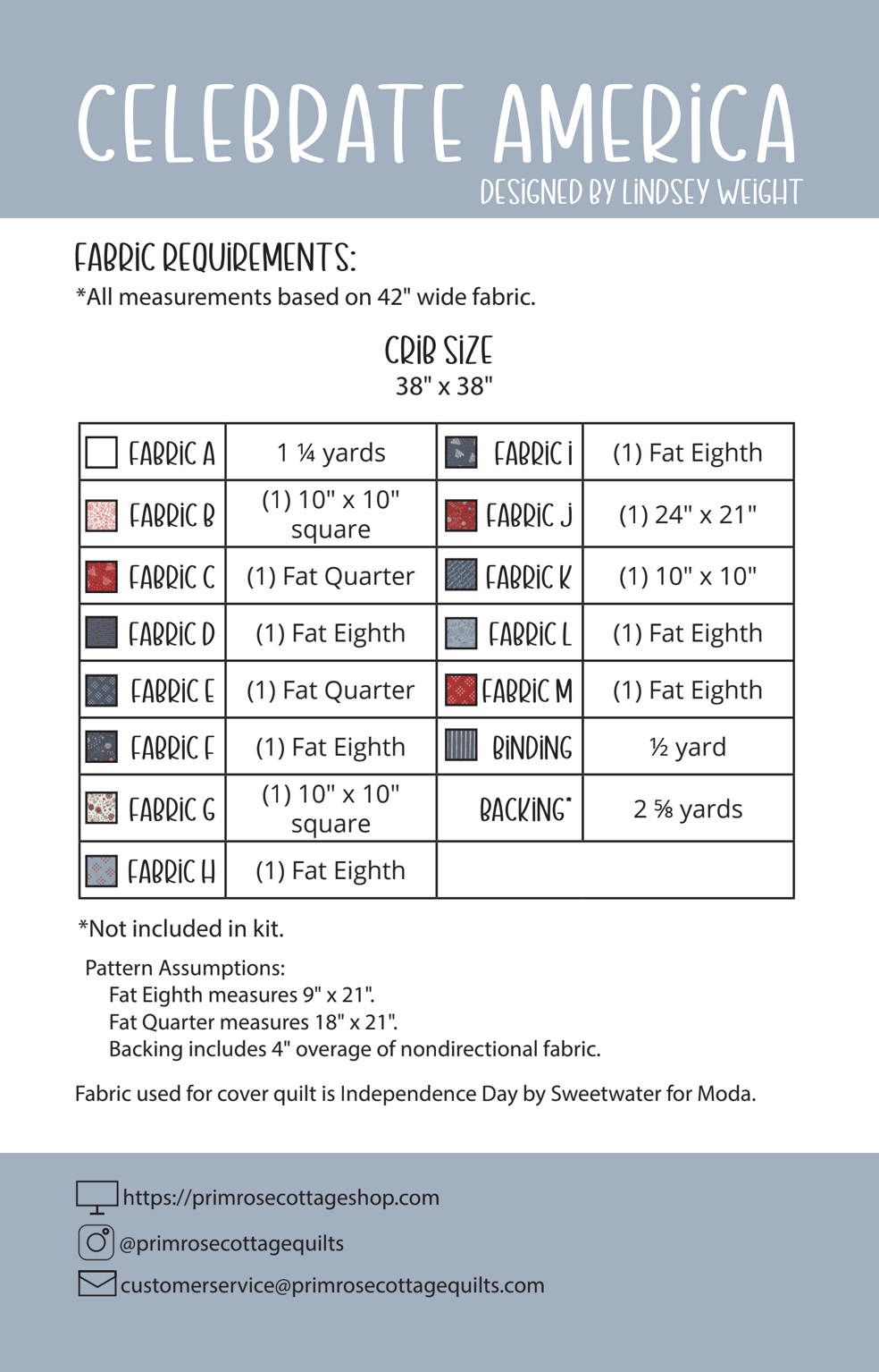 Celebrate America by Lindsey Weight of Primrose Cottage Quilts - Quilt PDF Pattern