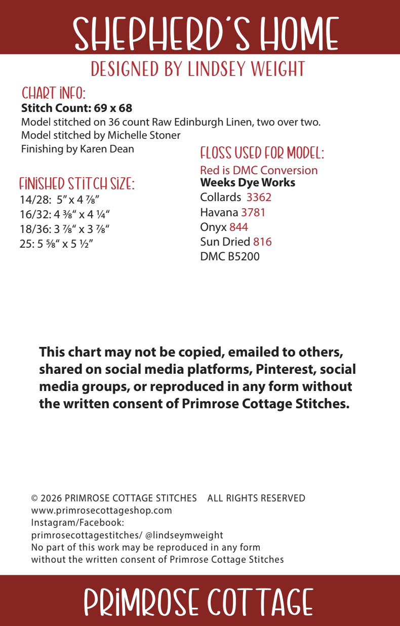 Shepherd's Home Cross Stitch by Lindsey Weight of Primrose Cottage - PDF Pattern