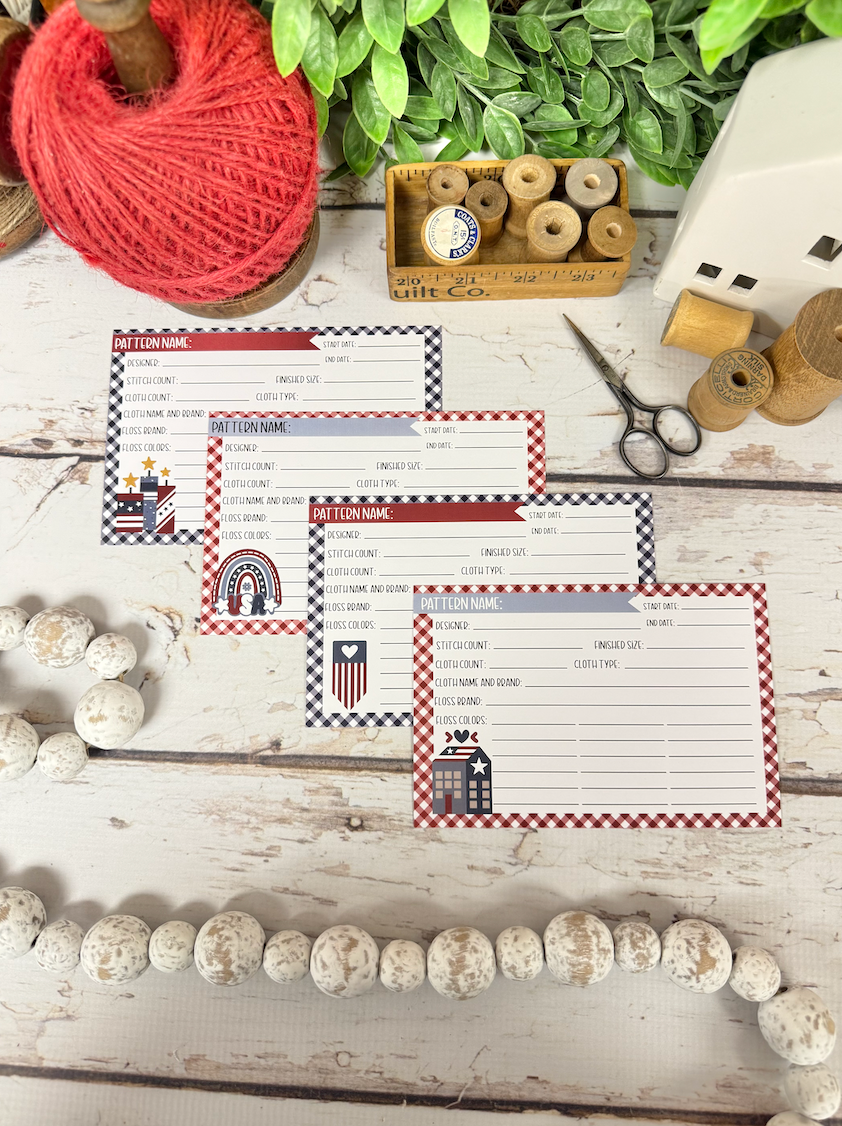 Set of 4 Patriotic Stitch Cards Designed by Lindsey Weight of Primrose Cottage
