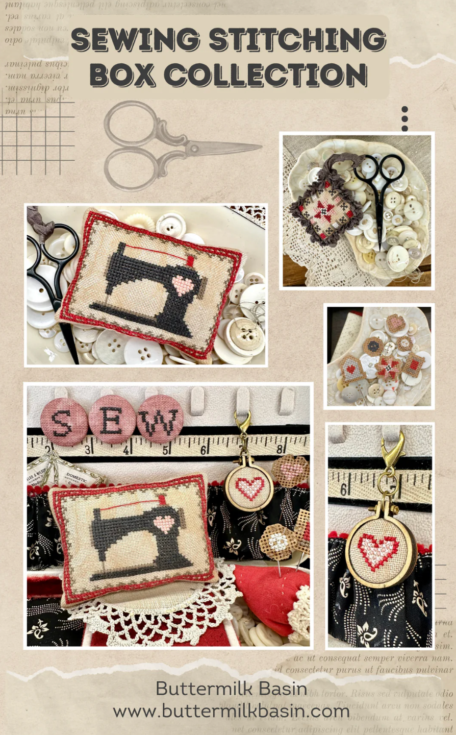 Sewing Stitching Box Collection Cross Stitch by Buttermilk Basin  - Paper Pattern