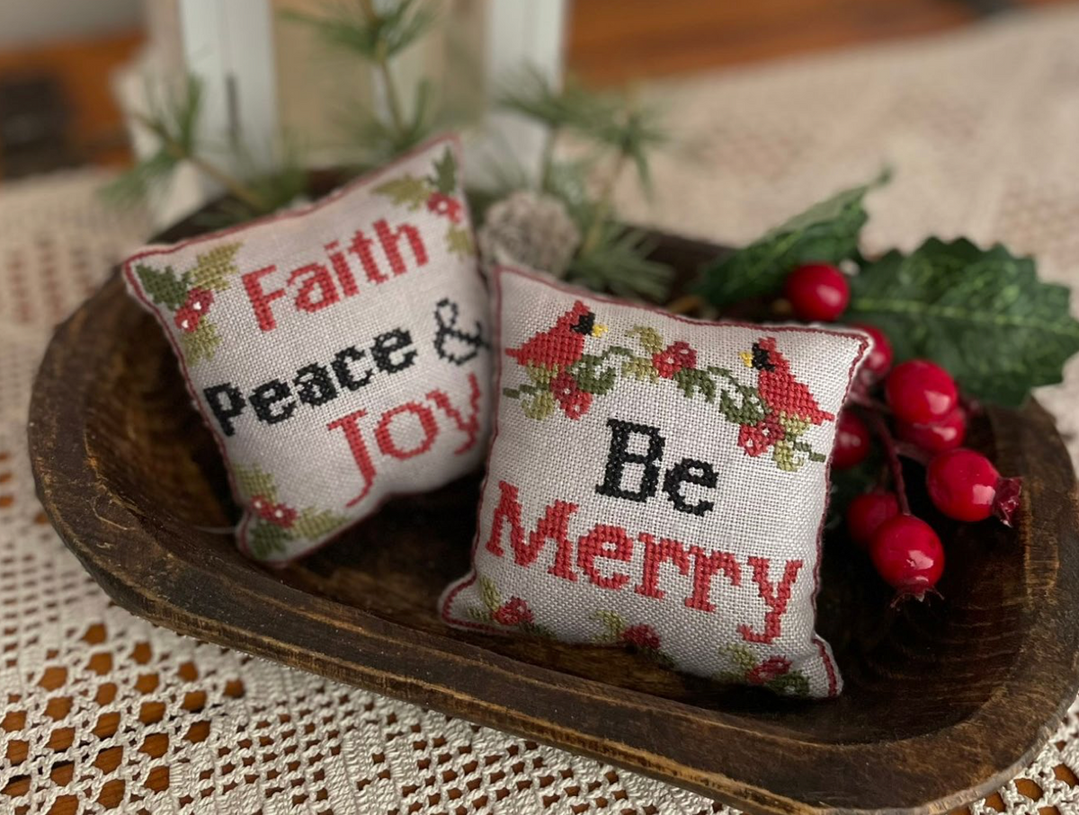 Merry & Faith Pillows Cross Stitch by Mani Di Donna - Paper Pattern