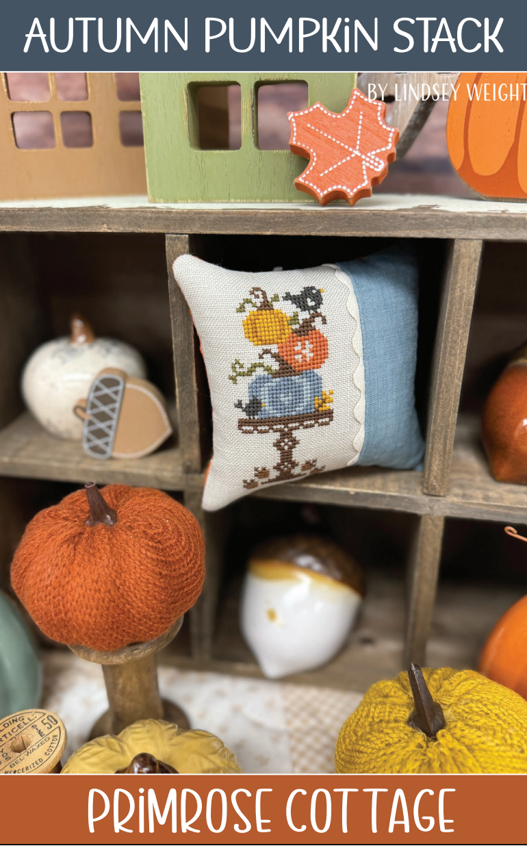 Autumn Pumpkin Stack Cross Stitch by Lindsey Weight of Primrose Cottage - PDF Pattern