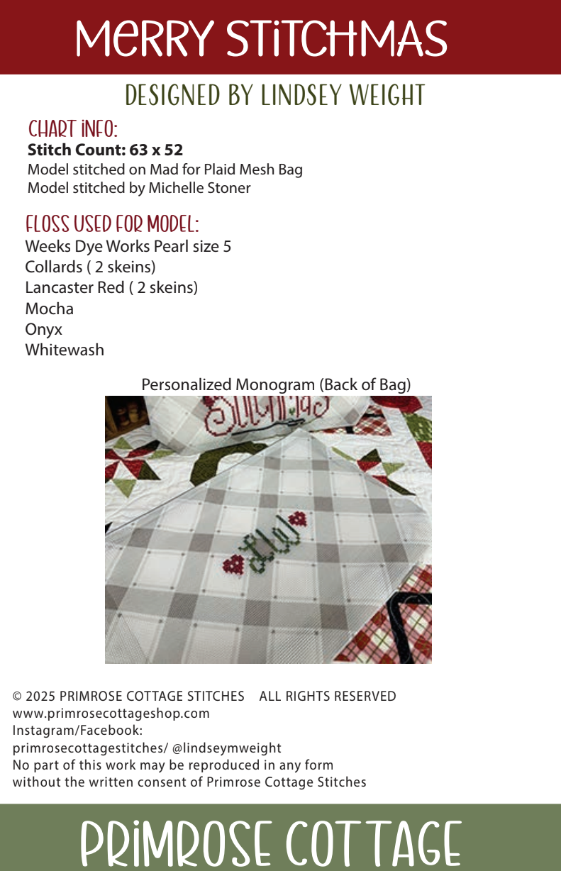 Merry Stitchmas Cross Stitch by Lindsey Weight of Primrose Cottage - PDF Pattern
