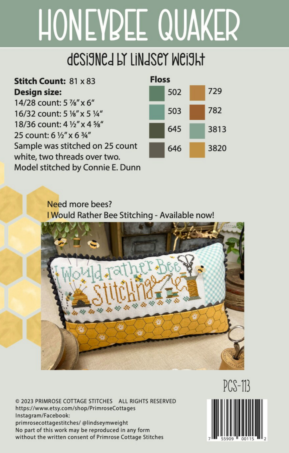 Honeybee Quaker Finishing Kit By Lindsey Weight of Primrose Cottage