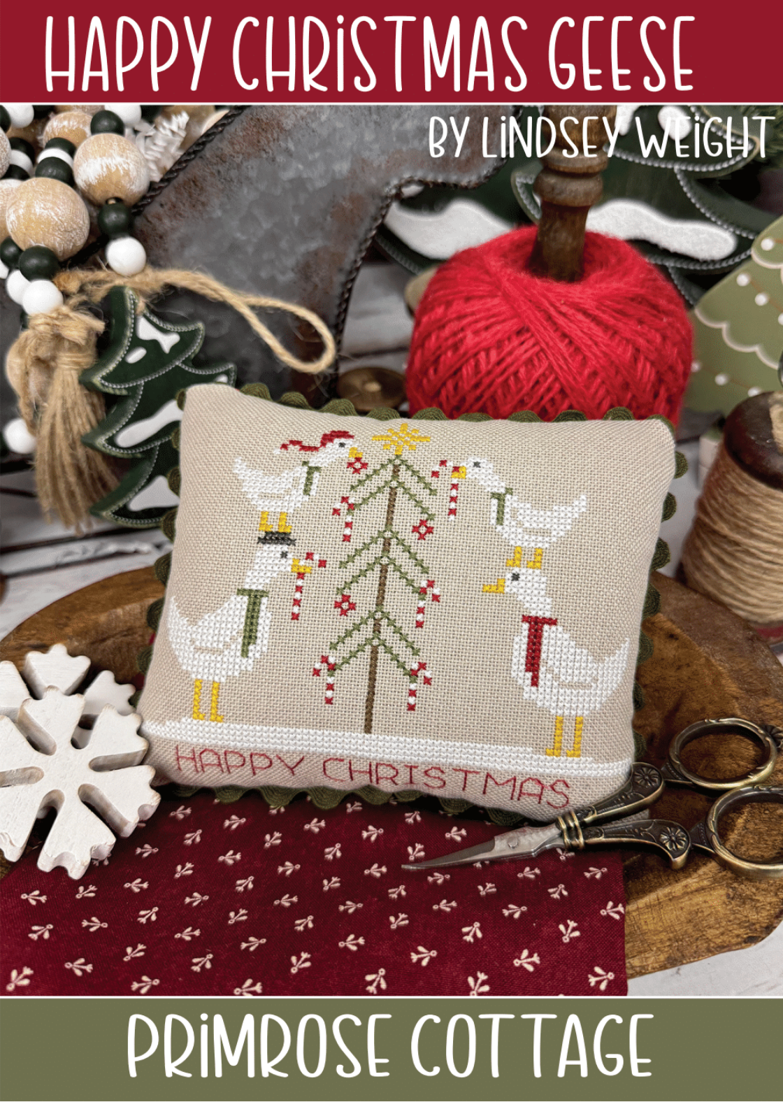 Happy Christmas Geese Cross Stitch by Lindsey Weight of Primrose Cottage - PDF Pattern