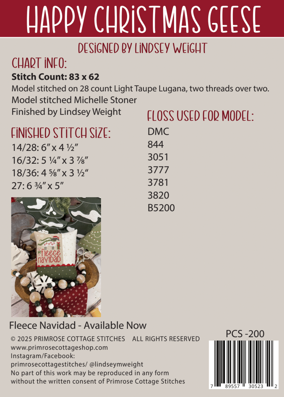Happy Christmas Geese Cross Stitch by Lindsey Weight of Primrose Cottage - PDF Pattern