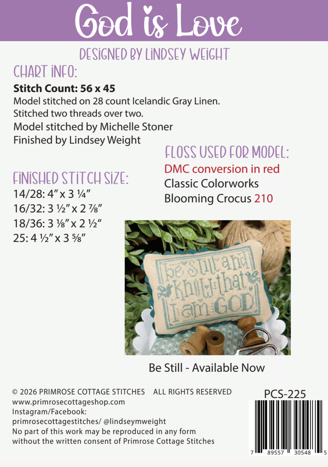 God is Love Cross Stitch by Lindsey Weight of Primrose Cottage - PAPER Pattern