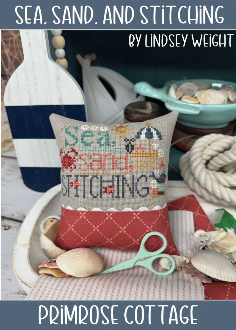 Sea, Sand, and Stitching Cross Stitch by Lindsey Weight of Primrose Cottage - PAPER Pattern