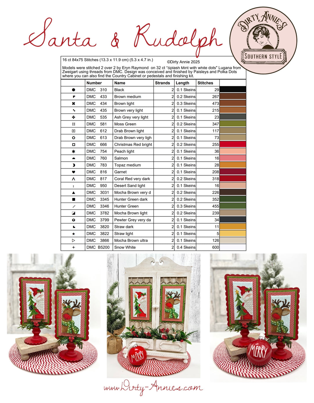 Santa & Rudolph Cross Stitch by Dirty Annie's - Paper Pattern