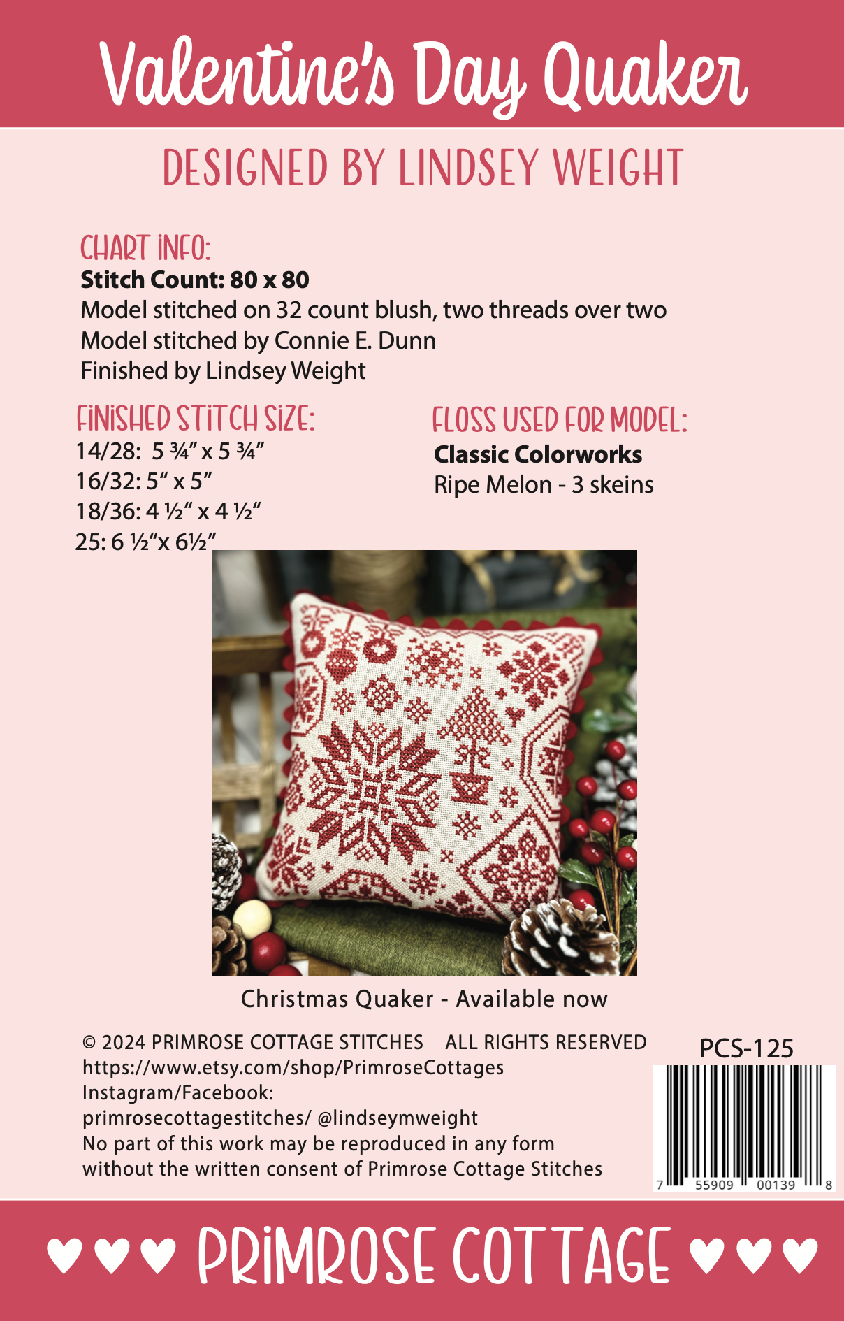 Valentine's Day Quaker Cross Stitch by Lindsey Weight of Primrose Valentine's Day Quaker Cross Stitch by Lindsey Weight of Primrose