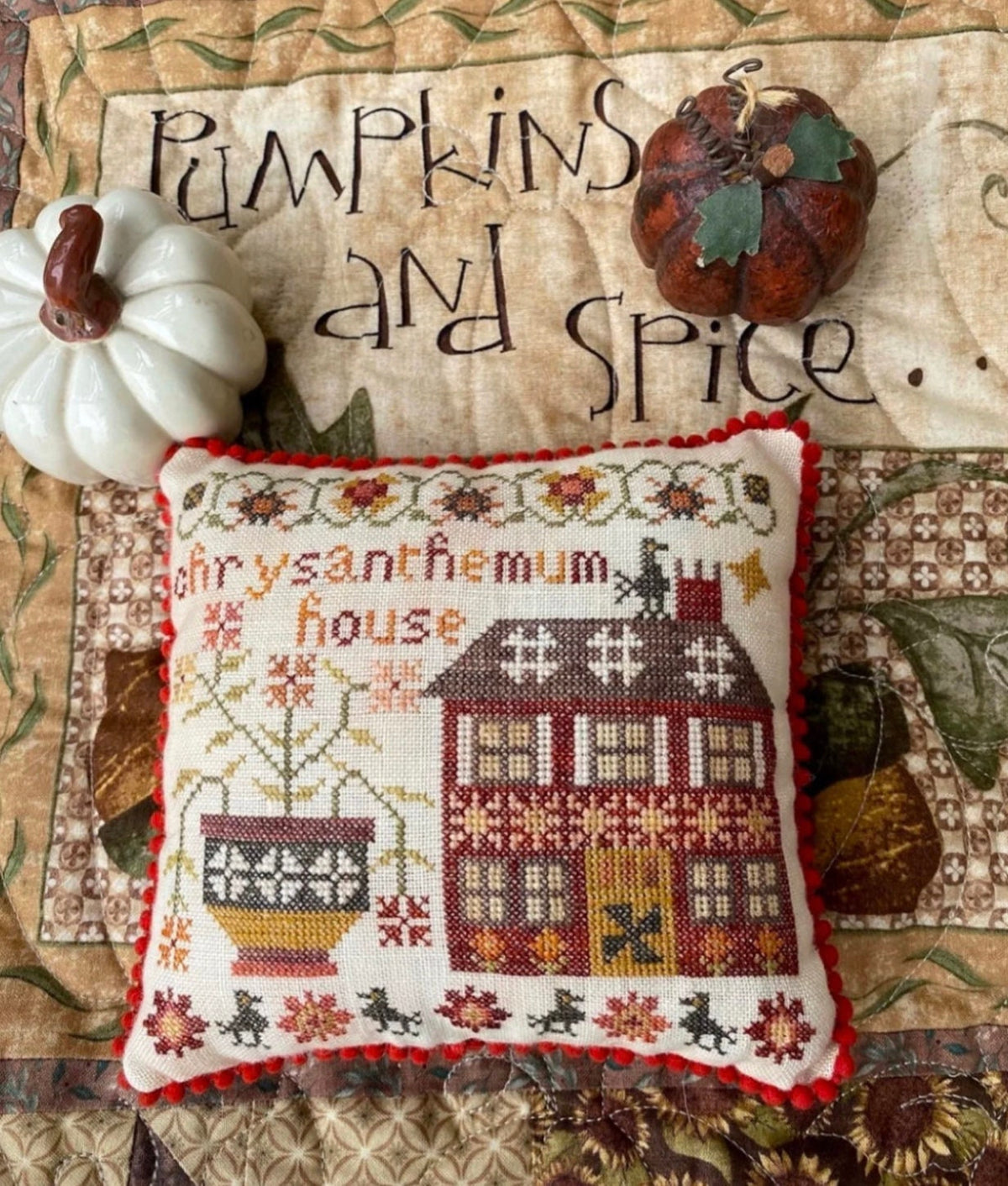 Chrysanthemum House - The Houses on Pumpkin Lane Cross Stitch by Pansy Patch Quilts and Stitchery - Paper Pattern