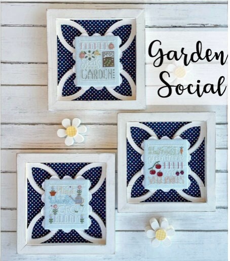 Garden Social 3 Cross Stitches by Little Stitch Girl - Paper Pattern