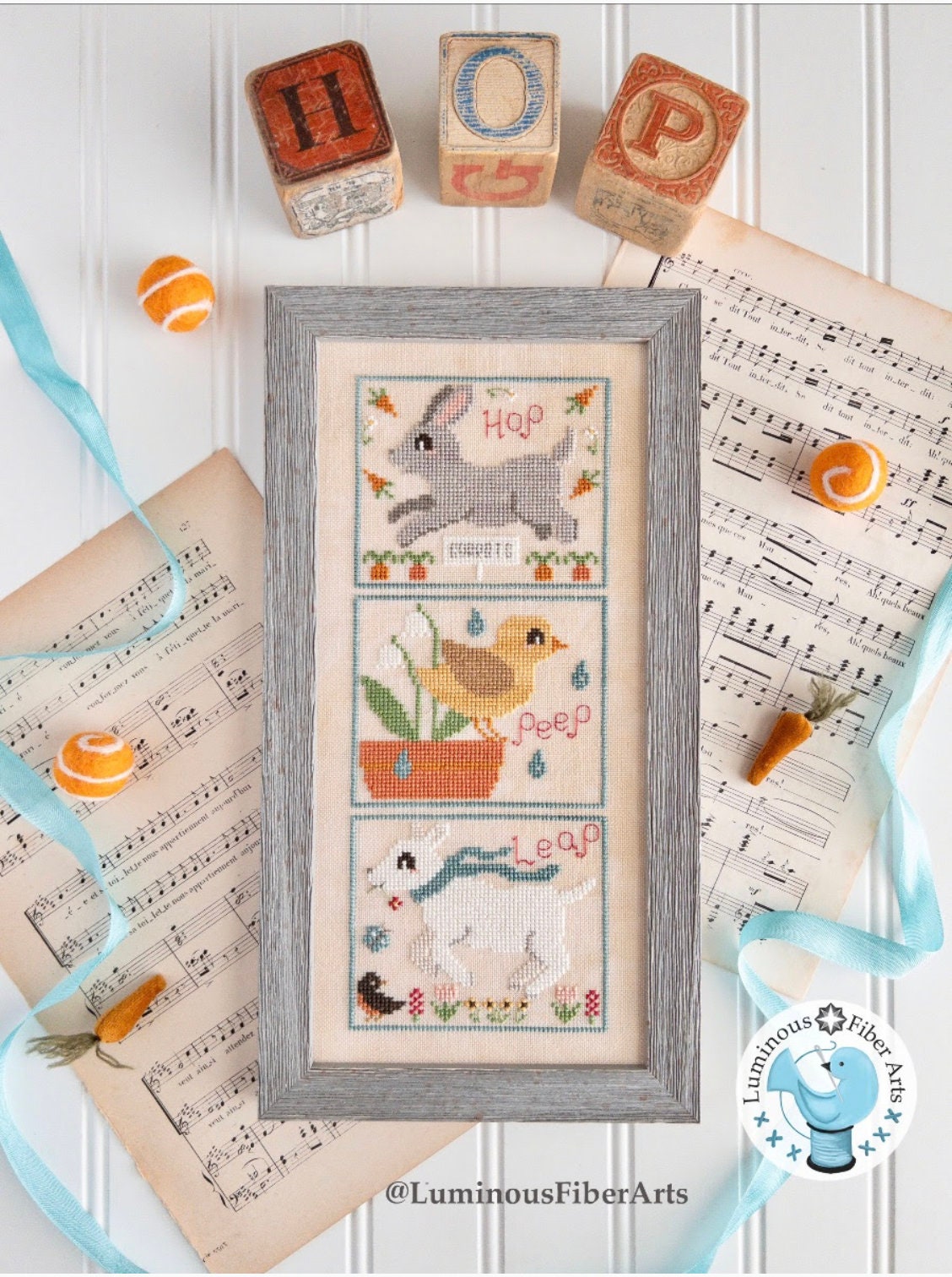 Hop, Peep, Leap Cross Stitch by Luminous Fiber Arts - Paper Pattern