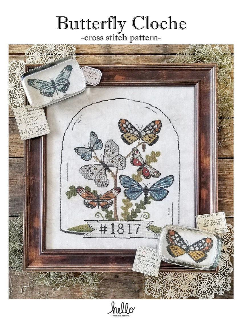 Butterfly Cloche Cross Stitch by Liz Mathews - PAPER Pattern