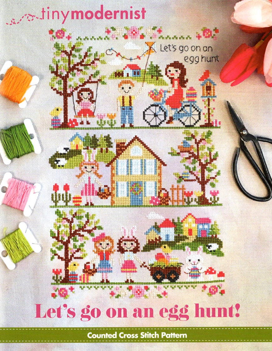 Let&#39;s go on an egg hunt!  Cross Stitch by Tiny Modernist - Paper Pattern