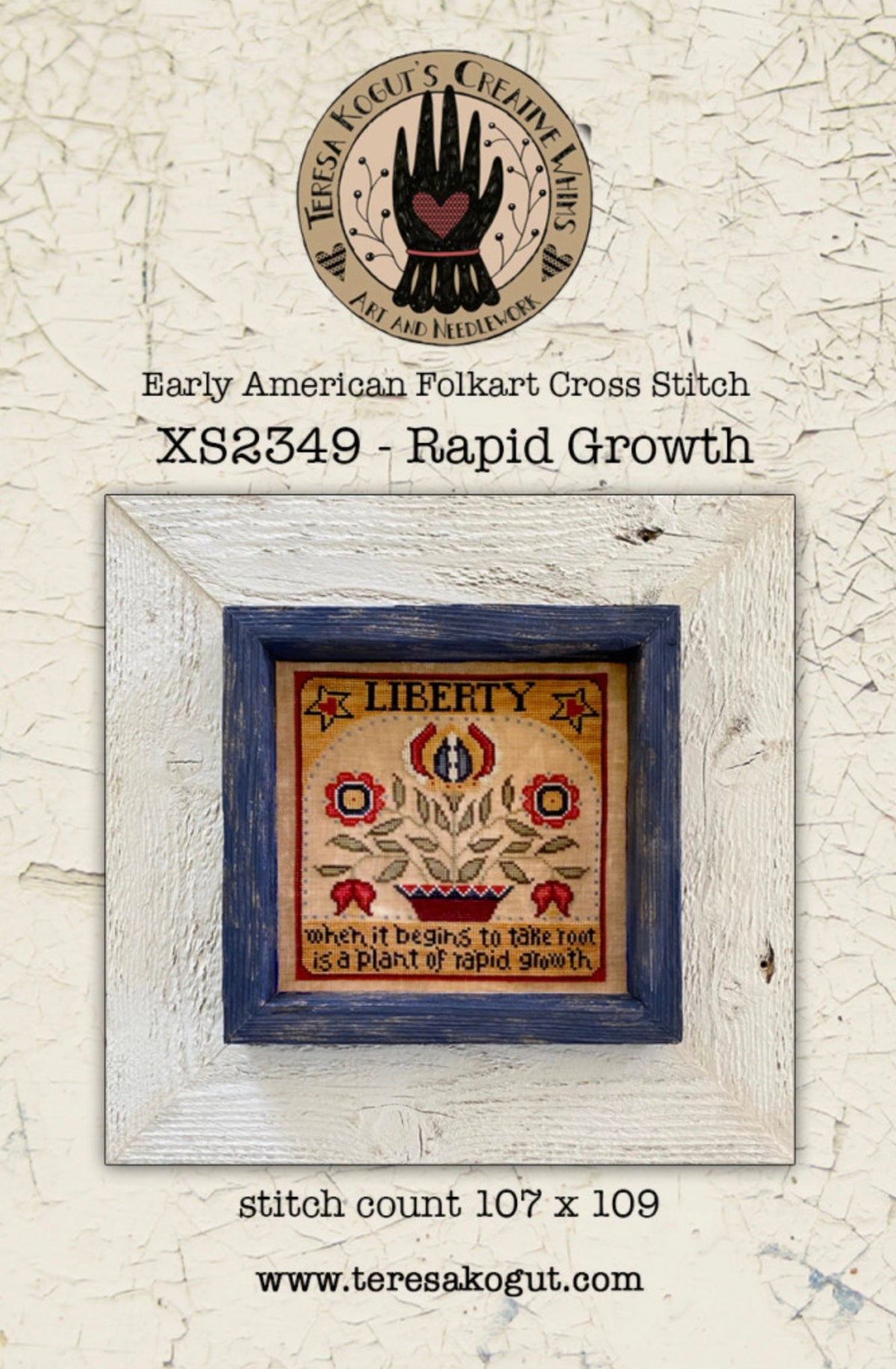 Rapid Growth XS2349 - Early American Folkart  Cross Stitch By Teresa Kogut - Paper Pattern