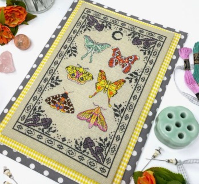 Moths &amp; The Moon Cross Stitch by Tiny Modernist - Paper Pattern