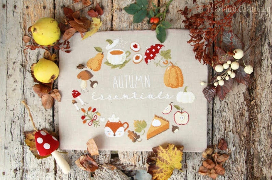 Autumn Essentials Cross Stitch by Madame Chantilly Paper Pattern