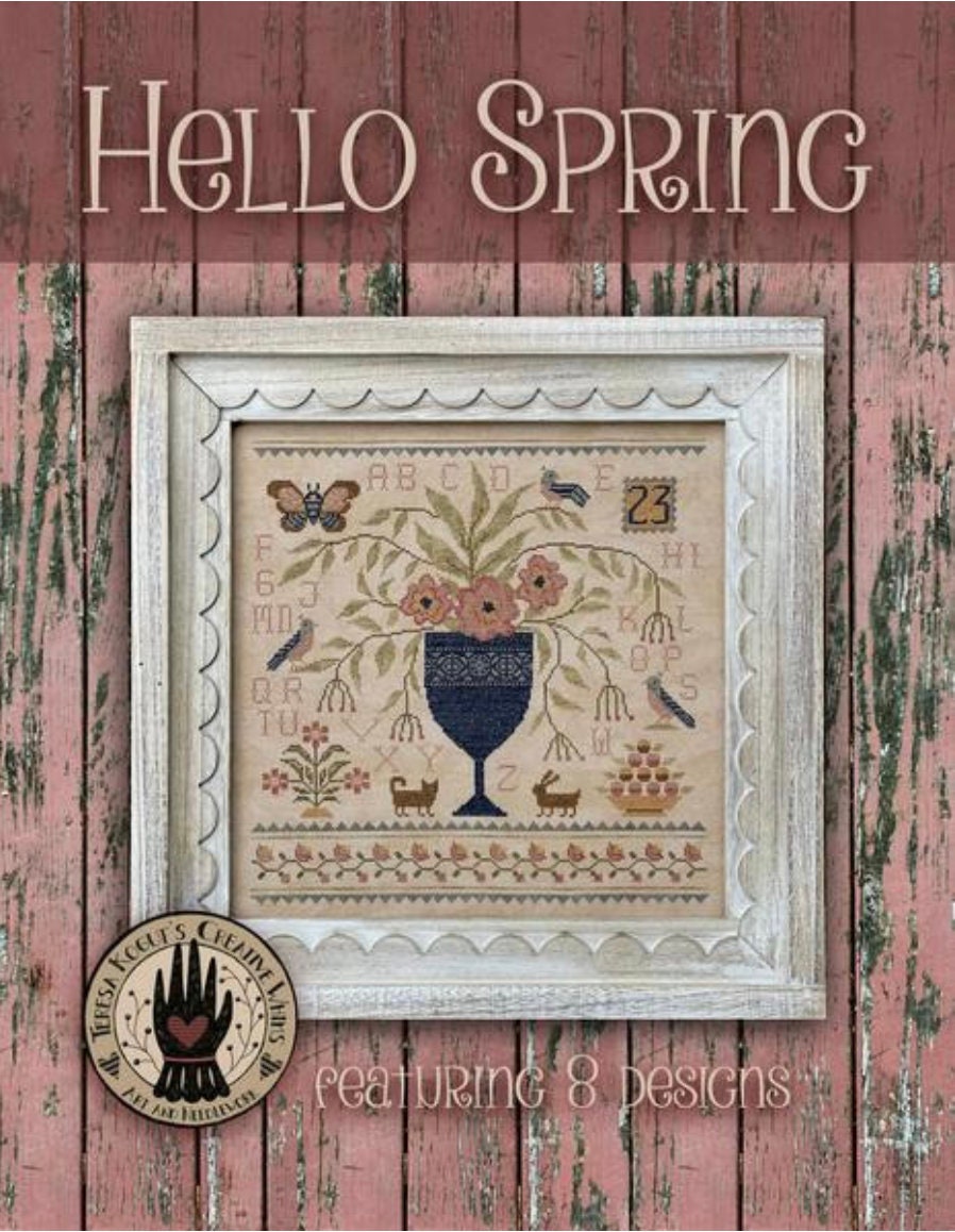 Hello Spring Cross Stitch book with 8 designs by Teresa Kogut - Paper Pattern