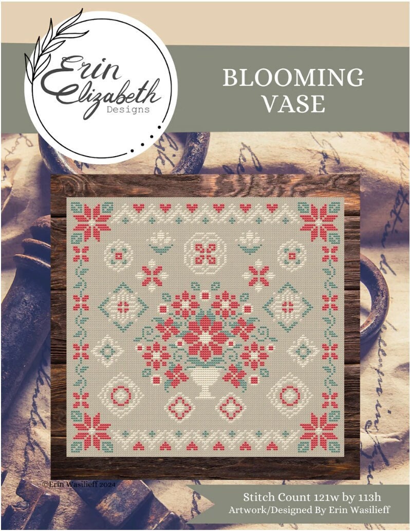 Blooming Vase Cross Stitch by Erin Elizabeth - Paper Pattern