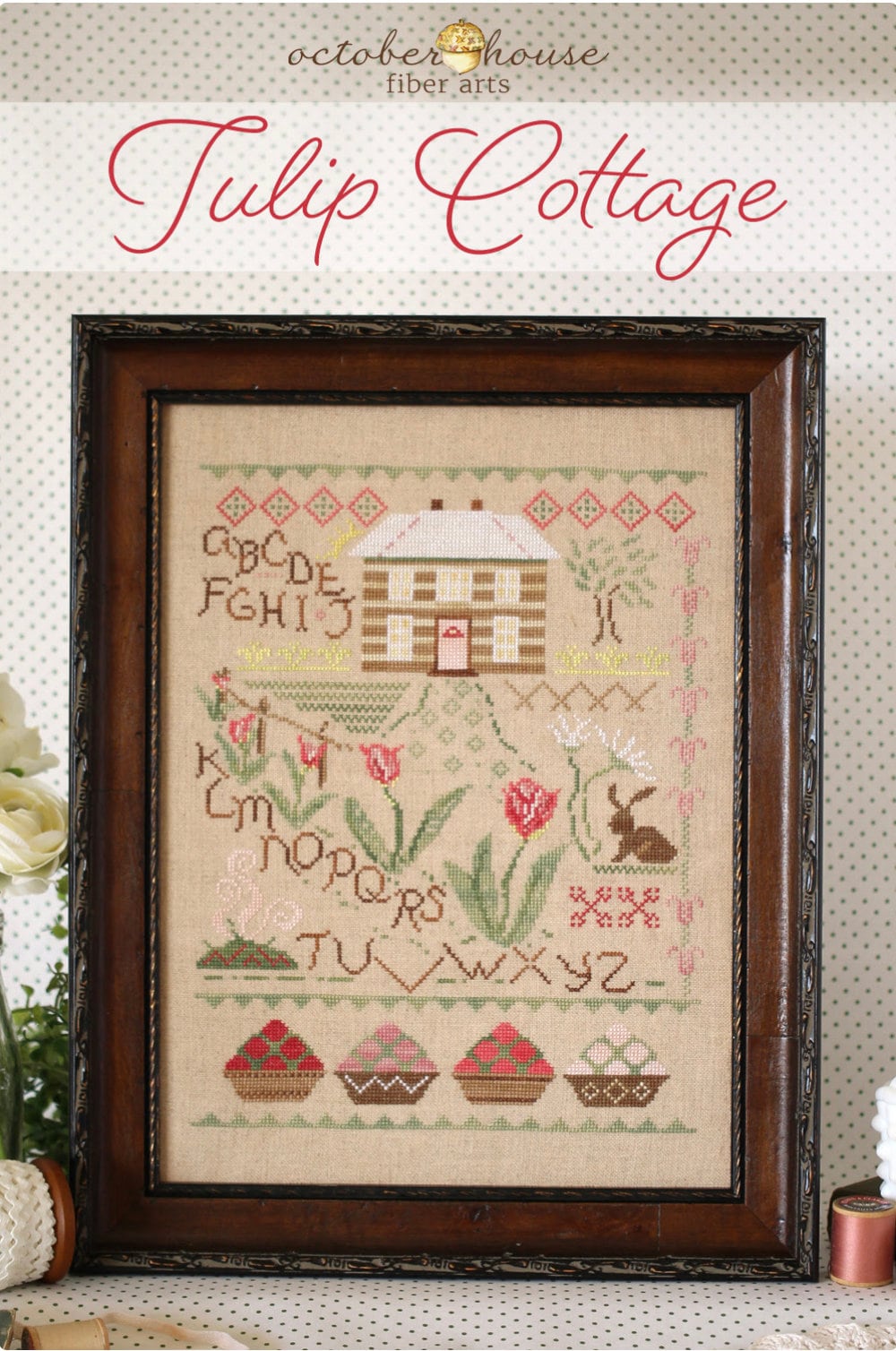 Tulip Cottage Cross Stitch by October House Fiber Arts - Paper Pattern